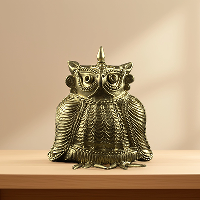 The Handmade Dokra Owl Bras Home Decor from West Bengal (1PC)