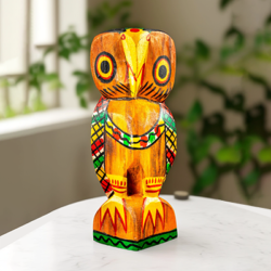 Hand-painted & Crafted Burdwan Wooden Owl Sculpture