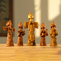 Divine Durga Family Terracotta Hand-Made Poramati Sculpture