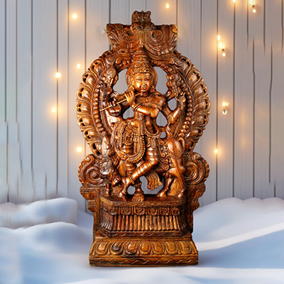 Shree Krishna Neem Wood Sculpture