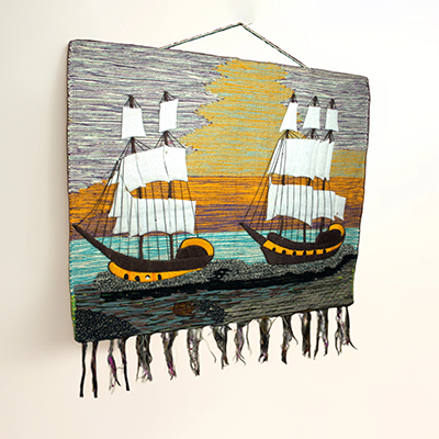 Handmade Grey Jute Ship Wall Hanging Tapestry