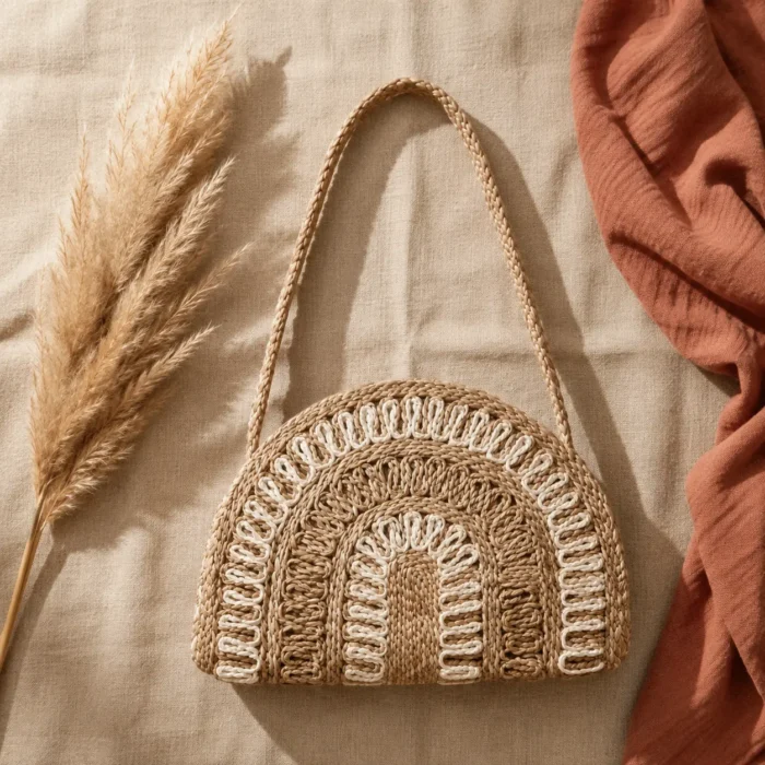 Handwoven Dual-Tone Hemispherical Pure Jute Shoulder Bag